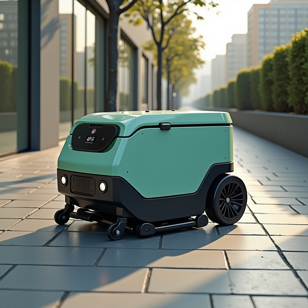 Innovative eco-friendly outdoor vacuum cleaner prototype cleaning urban sidewalk with modern sustainable technology